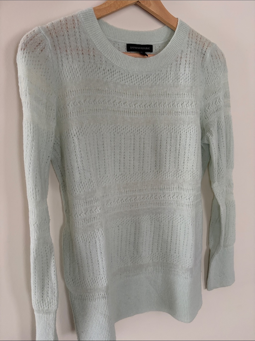Banana Republic Pale Mint Open-Knit Crewneck Sweater